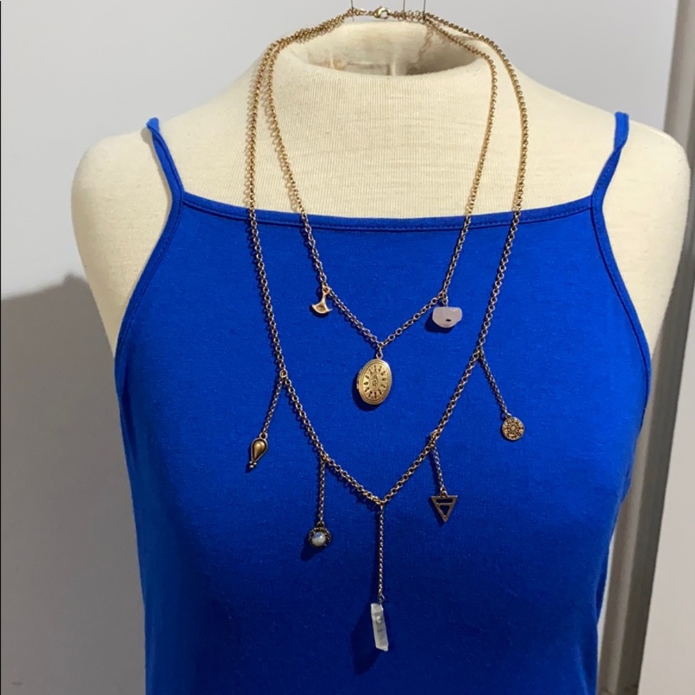 Double necklace with 7 charms gold chains